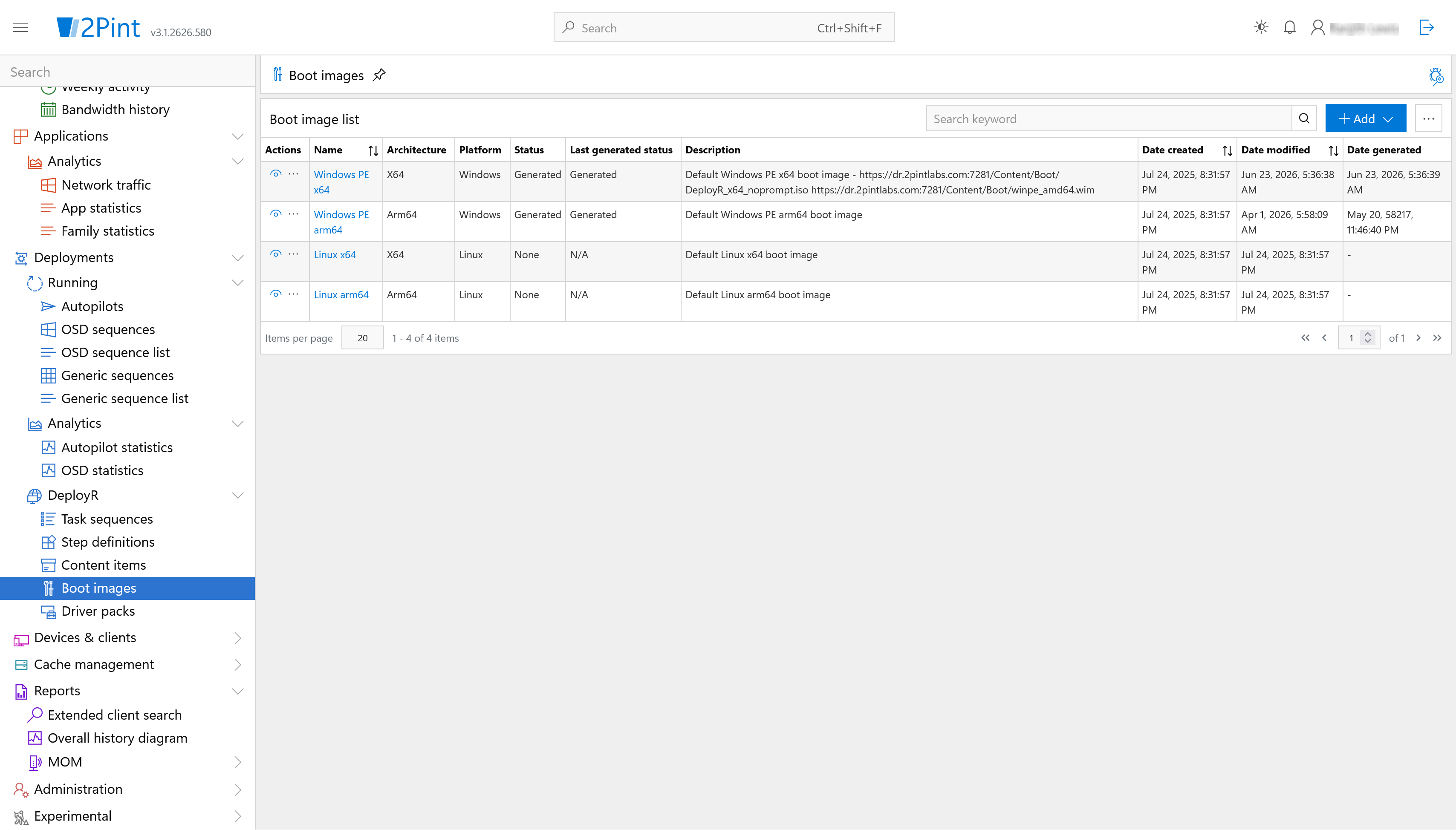 DeployR boot images list