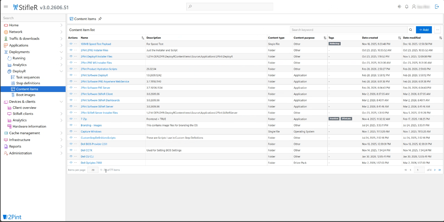 Content items list in DeployR