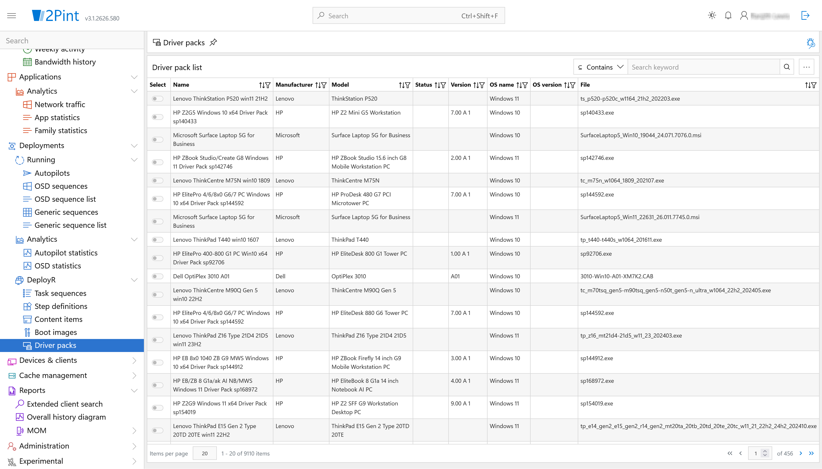 DeployR driver packs listing