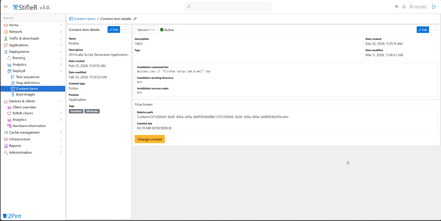 Content items detail in DeployR